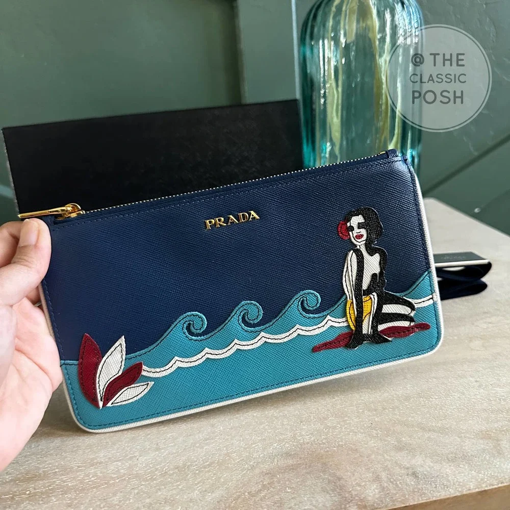 EUC PRADA POUCH CLUTCH SEA WITH HEADBAND - Picture 10 of 10